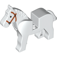 Деталь LEGO Animal, Horse, Movable Head, Black Eyes, White Pupils, Brown Bridle Print, Белый