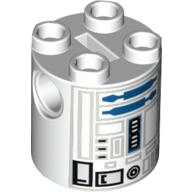 Деталь LEGO Brick Round 2 x 2 x 2 Robot Body with SW R2-D2 Print [with Bottom Axle Holder], Белый