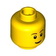 Деталь LEGO Minifig Head Brown Eyebrows, Thin Grin, Black Eyes with White Pupils Print [Hollow Stud], Желтый