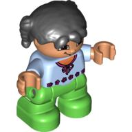 Деталь LEGO Duplo Figure Child with Black Pigtails(Braids), Ярко-светло-голубой