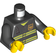 Деталь LEGO Torso Fire Uniform Badge with Stripes and Radio Print, Black Arms, Yellow Hands, Черный