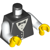 Деталь LEGO Torso Vest Formal with Bow Tie Print, White Arms, Yellow Hands, Черный