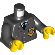 Деталь LEGO Torso Jacket with Pocket and Gold Police Badge, Blue Tie Print, Black Arms, Yellow Hands, Черный