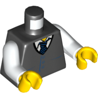 Деталь LEGO Torso Vest with Pockets and Striped Tie Print, White Arms, Yellow Hands, Черный