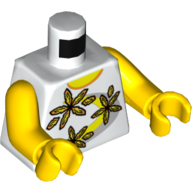 Деталь LEGO Torso Shirt 3 Flowers over Yellow and Silver Stripe Print, Yellow Arms and Hands, Белый