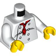 Деталь LEGO Torso Chef with 8 Buttons, Long Red Neckerchief Print, White Arms, Yellow Hands, Белый