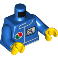 Деталь LEGO Torso Racing Jacket with Octan Logo and 'OIL' Print, Blue Arms, Yellow Hands, Голубой