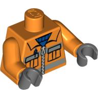 Деталь LEGO Torso Safety Jacket with Zipper, Pockets, and Blue Shirt Print, Orange Arms, Dark Bluish Gray Hands, Оранжевый