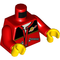 Деталь LEGO Torso Jacket with Zips, Black Top, Classic Space Logo, White Undershirt Print, Red Arms, Yellow Hands, Красный