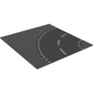 Деталь LEGO Baseplate 32 x 32 with 6-Stud Curve with Road with White Dashed Lines Print, Темный сине-серый