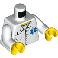 Деталь LEGO Torso EMT Star of Life, Open Collar, Buttons, Pocket Pen Print, White Arms, Yellow Hands, Белый