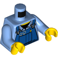 Деталь LEGO Torso Mechanic Blue Overalls, Tools in Pocket Print, Medium Blue Arms, Yellow Hands, Средне-голубой