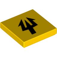 Деталь LEGO Tile 2 x 2 with Black Trident Print, Желтый