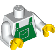 Деталь LEGO Torso Overalls Green Print, White Arms, Yellow Hands, Белый