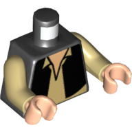 Деталь LEGO Torso Vest and White Shirt with Flesh-Colored Skin Print (Han Solo), Tan Arms, Light Flesh Hands, Черный