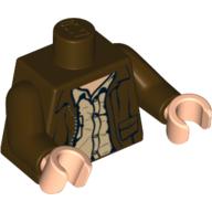 Деталь LEGO Torso Leather Jacket, Button Down Shirt Print, Dark Brown Arms, Light Flesh Hands, Темно-коричневый