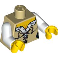 Деталь LEGO Torso Corset with Reddish Brown Laces, Female Neckline Print, White Arms, Yellow Hands, Песочный