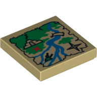 Деталь LEGO Tile 2 x 2 with Map River, Ruins, and Red X Print [8632 / 10210], Песочный