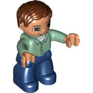 Деталь LEGO Duplo Figure - Male with Parted Wavy Hair and Light Flesh Face - Shirt with Collar and 4 Buttons, Песочно-зеленый