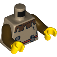 Деталь LEGO Torso Peasant Shirt with Dark Brown Collar and Rope Belt Print, Dark Brown Arms, Yellow Hands, Темно-песочный