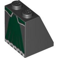 Деталь LEGO Slope 65° 2 x 2 x 2 with Bottom Tube with Dark Green Skirt Panel with White Trim Print, Черный
