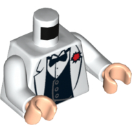 Деталь LEGO Torso Jacket Formal with Bow Tie and Red Flower Print, White Arms, Light Flesh Hands, Белый