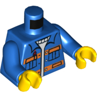 Деталь LEGO Torso Jacket with Pockets & Pen over Sweater, Orange Stripes Print, Blue Arms, Yellow Hands, Голубой