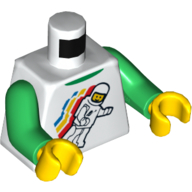 Деталь LEGO Torso Classic Space Minifig Floating Print, Green Arms, Yellow Hands, Белый