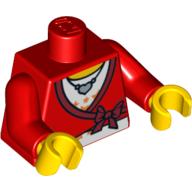 Деталь LEGO Torso Sweater Cropped with Bow, Heart Necklace Print, Red Arms, Yellow Hands, Красный