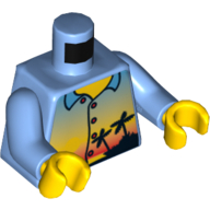 Деталь LEGO Torso Shirt with Sunset and Palm Trees Print, Medium Blue Arms, Yellow Hands, Средне-голубой