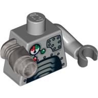 Деталь LEGO Torso Robot with Panels and Gauges Print, Light Bluish Gray Left Arm with Dark Bluish Gray Hand, Metallic Silver Mech Right Arm, Светлый сине-серый