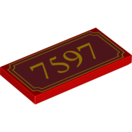 Деталь LEGO Tile 2 x 4 with Yellow '7597' and Fancy Outline Print, Красный