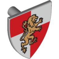 Деталь LEGO Minifig Shield Triangular with Gold Lion on Red/White Quarters Print, Светлый сине-серый