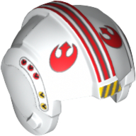 Деталь LEGO Minifig Helmet Rebel Pilot with Res Stripes, Red Rebels Symbol, Yellow/Grey Stripes, Белый