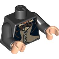 Деталь LEGO Torso Jacket Formal with 4 Button Vest and Brown Bow Tie Print, Black Arms, Light Flesh Hands, Черный