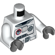 Деталь LEGO Torso Spacesuit with Space Logo and Equipment Print Front and Back, White Arms, Dark Bluish Gray Hands, Белый