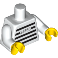 Деталь LEGO Torso Prison Shirt, with Stripes, '23768' Print, White Arms, Yellow Hands, Белый