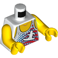 Деталь LEGO Torso Vest with Surfer Print, Yellow Arms and Hands, Белый