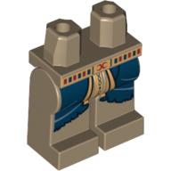 Деталь LEGO Hips and Dark Tan Legs with Blue Rags, Gold Loincloth with Hieroglyphs and Gold Belt with Red 'X' Print, Темно-песочный