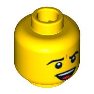 Деталь LEGO Minifig Head with Open Smiling Mouth, Teeth and Tounge Print [Blocked Open Stud], Желтый