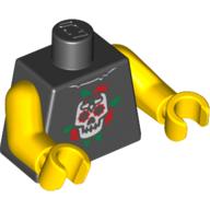 Деталь LEGO Torso Skull and Roses Print, Yellow Arms and Hands, Черный