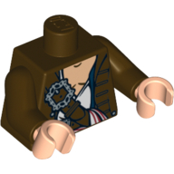 Деталь LEGO Torso Jacket over White Open Shirt with Belts and White Sash Print, Dark Brown Arms, Light Flesh Hands, Темно-коричневый