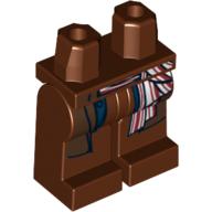 Деталь LEGO Hips and Reddish Brown Legs with Dark Brown Coat Tails, Blue Vest Tails and Red and White Sash Print, Красно-коричневый