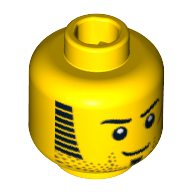 Деталь LEGO Minifig Head Jake Raines, Beard Stubble, Sideburns, Goatee and Red Scar Print [Blocked Open Stud], Желтый