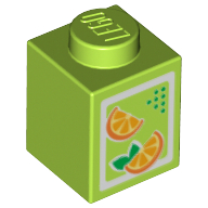 Набор LEGO Brick 1 x 1 with Oranges Print [Juice Carton], Лайм