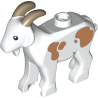 Деталь LEGO Animal, Goat with Dark Tan Horns and Medium Dark Flesh Spots Print, Белый