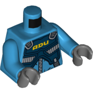 Деталь LEGO Torso Protection Vest with 'ADU' Print, Dark Azure Arms, Dark Bluish Gray Hands, Темно-лазурный