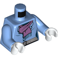 Деталь LEGO Torso with Light Purple Scarf and Gray Belt Print, Medium Blue Arms, White Hands, Средне-голубой
