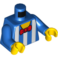 Деталь LEGO Torso with White Vertical Stripes and Red Bowtie Print, Blue Arms, Yellow Hands, Голубой
