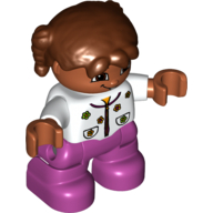 Деталь LEGO Duplo Figure Child with Reddish Brown Pigtails(Braids), Белый